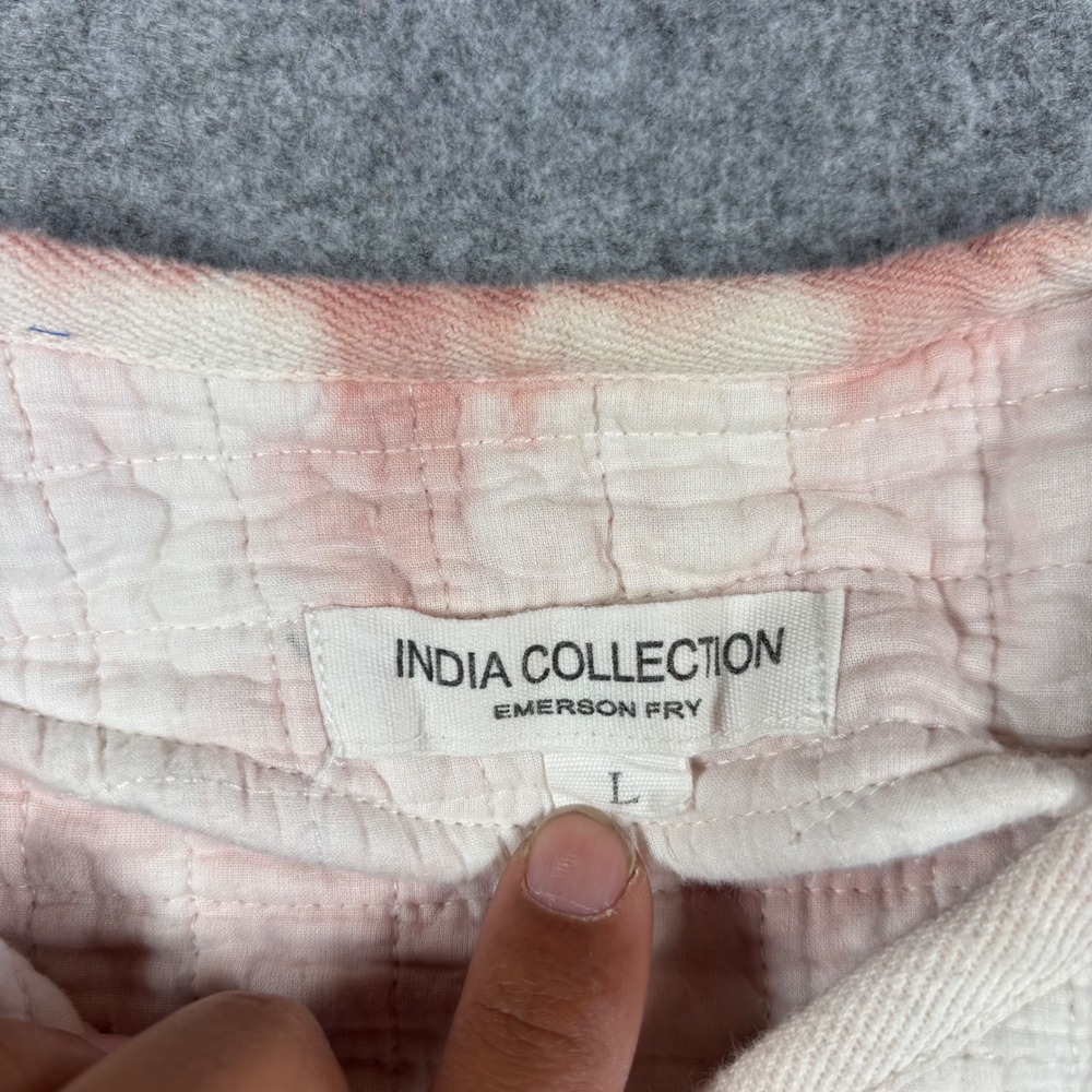 Emerson Fry India Collection Organic Cotton Quilted Gauze Jacket Pink White L - Picture 2 of 11